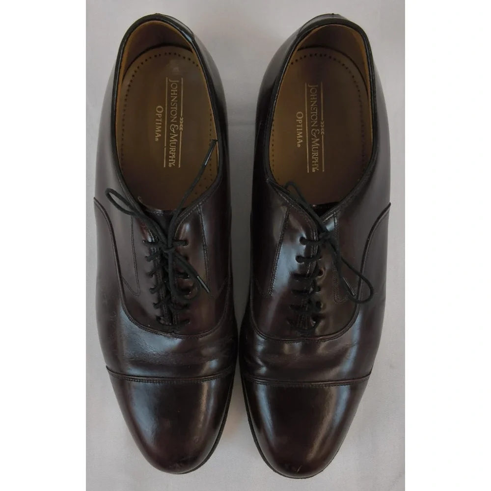 Johnston & Murphy Optima Dress Shoes Men's 10 D Cap Toe Burgundy Oxfords #W5266